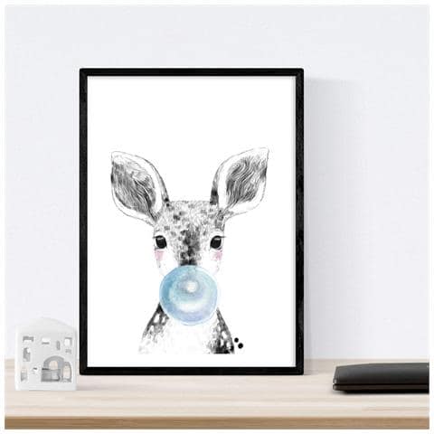 Set Di 6 Stampe Animali Bambini Con Gomma Da Masticare Zebra Rino Cervo Mucca Cavallo E Fiamma A4 Senza Cornice - Foto 6
