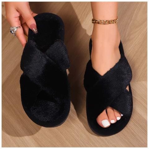 Pantofole Calde Da Interno Antiscivolo Con Cinturino Incrociato Per Coppie Black 38 - Foto 1