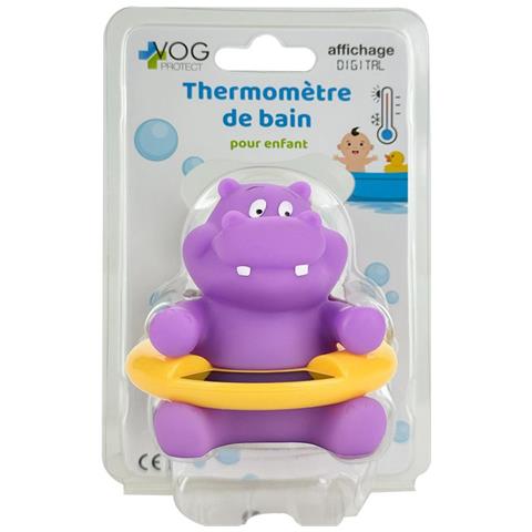 Termometro Da Bagno Per Bambini Senza Batteria Termosensibile Ippopotamo Giocoso, Viola - Foto 2