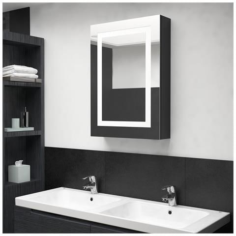 Armadietto Bagno Con Specchio E Led Nero Lucido 50x13x70 Cm - Foto 8