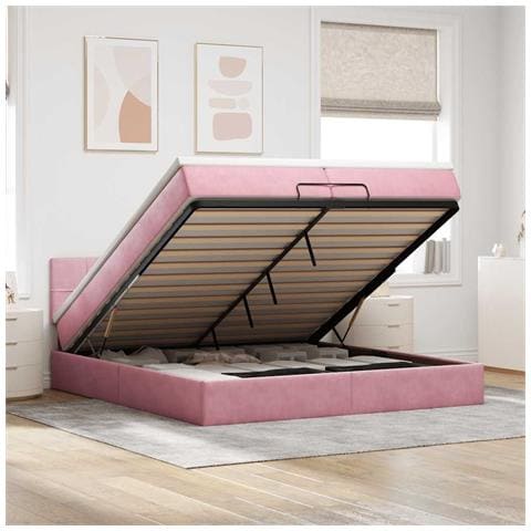Struttura Letto Pouf con Materassi Rosa 200x200 cm Velluto - Foto 2