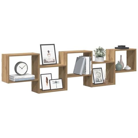 Scaffale Cubo Parete 5 Scomparti Truciolato Rovere Artigianale - Foto 2