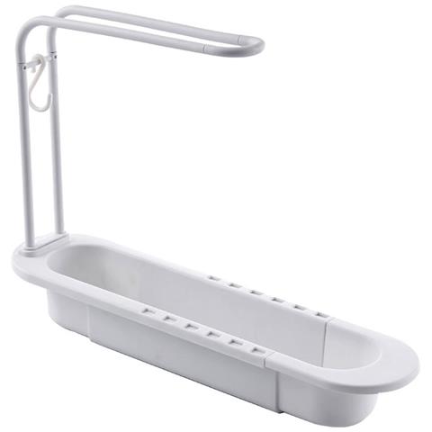 Scolapiatti Estensibile Per Lavello Con Vassoio Di Raccolta E Barra Appendi Accessori White - Foto 1