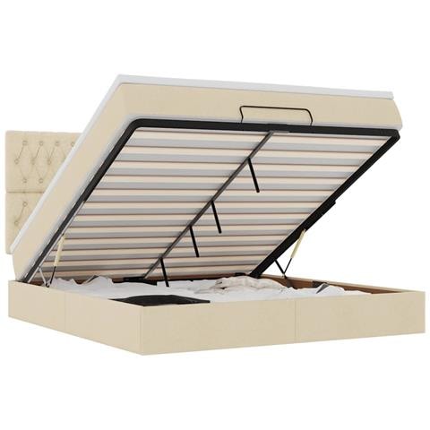 Struttura Letto Pouf con Materasso Crema 180x200 cm in Tessuto - Foto 1