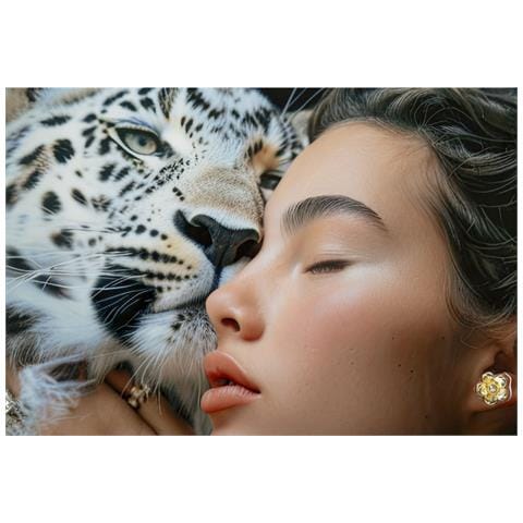 Dipinto Su Tela Moira A Donna Con Leopardo Delle Nevi, 52x102 Cm - Foto 2