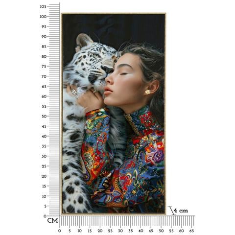 Dipinto Su Tela Moira A Donna Con Leopardo Delle Nevi, 52x102 Cm - Foto 7