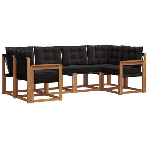 Set di divani da esterno con cuscino 6 pcs Naturale e Nero - Foto 1