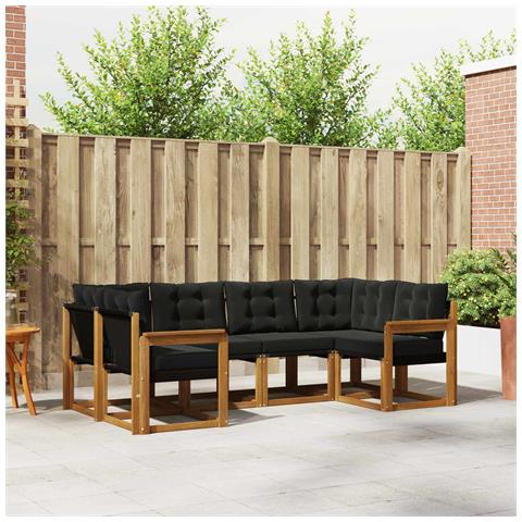 Set di divani da esterno con cuscino 6 pcs Naturale e Nero - Foto 2