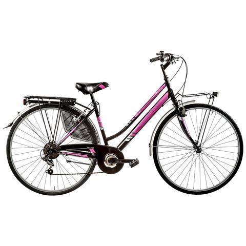 Bici Da Donna City Bike Bicicletta Misura 26 Linea Moving Cambio 6v Mov26d6v Completa Di Accessori E Luci A Led - 40 Nero Fuxia - Foto 1