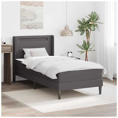 Struttura letto con materasso Grigio 100 x 200 cm Similpelle - Foto 2