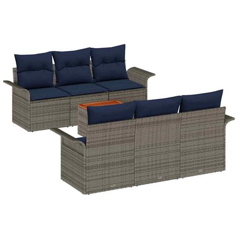 Set Divano da Giardino con cuscino 7 pcs Grigio polyrattan - Foto 1