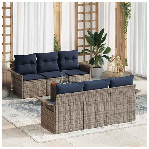 Set Divano da Giardino con cuscino 7 pcs Grigio polyrattan - Foto 2