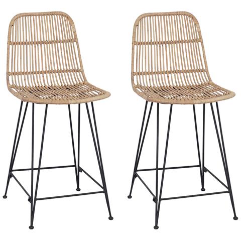 Sgabello da bar 2 pcs Naturale 44 x 54 x 96 cm Rattan e acciaio - Foto 1