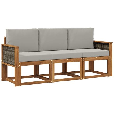 Set di divani da esterno 3 pcs Naturale e Grigio Chiaro - Foto 1