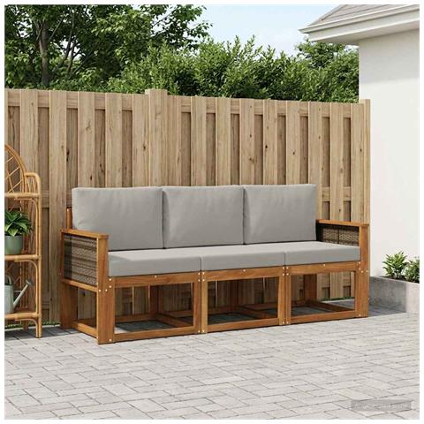 Set di divani da esterno 3 pcs Naturale e Grigio Chiaro - Foto 2