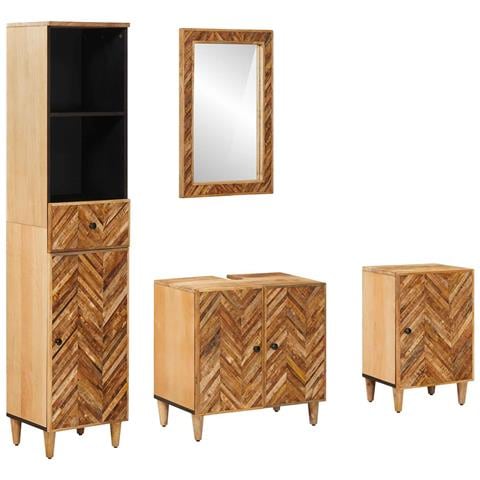 Set di Armadi da Bagno con porta 4 pcs Legno di mango massello - Foto 1