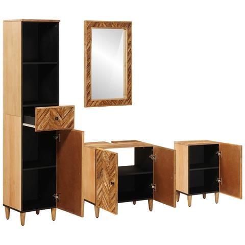 Set di Armadi da Bagno con porta 4 pcs Legno di mango massello - Foto 2