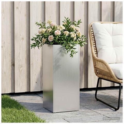 Vaso da giardino Argento 20 x 20 x 40 cm Acciaio zincato - Foto 2