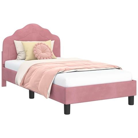 Struttura letto bambini con testata Rosa 80 x 160 cm Velluto - Foto 1