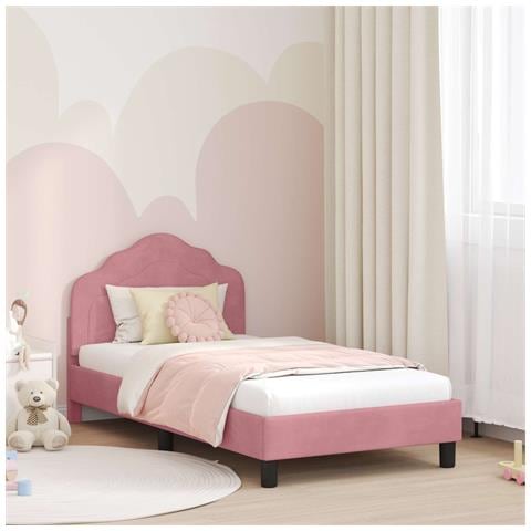 Struttura letto bambini con testata Rosa 80 x 160 cm Velluto - Foto 2