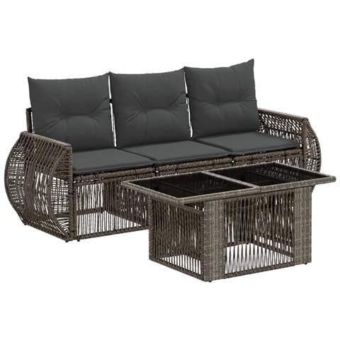 Set Divano da Giardino 4 pz Grigio e Grigio Scuro polyrattan - Foto 1