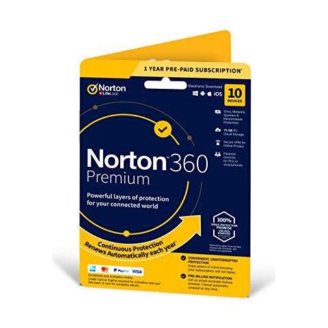 Norton 360 Premium 2020 10 Dispositivi 1 Anno Di Abbonamento Con Rinnovo Automatico Include Vpn Sicura E Password Manager Pc Mac Smartphone E Tablet Codice Di Attivazione Per Posta - Foto 1