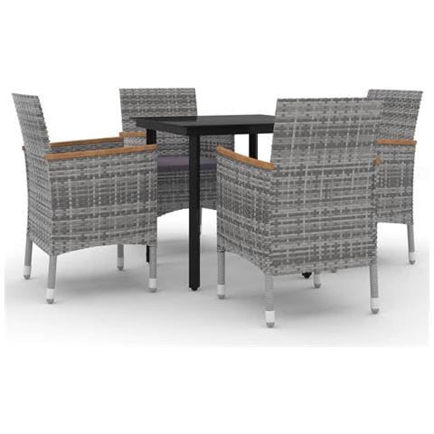Set Da Pranzo Per Giardino 5 Pz Con Cuscini Polyrattan E Vetro - Foto 1