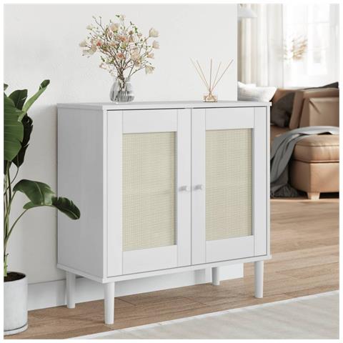 Credenza Senja Aspetto Rattan Bianco 80x35x80 Cm Massello Pino - Foto 6