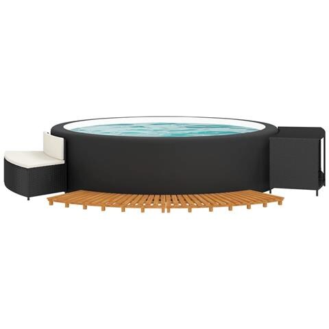 Bordo Per Spa Nero In Polyrattan E Legno Massello Di Acacia - Foto 2