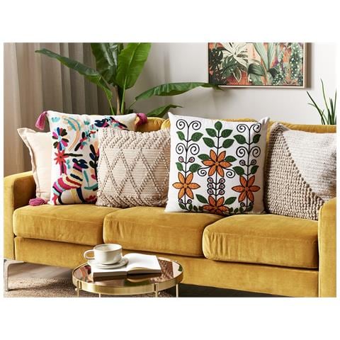 Set Di 2 Cuscini Vellore Cotone 50 X 50 Cm Multicolore Trama Floreale - Foto 1