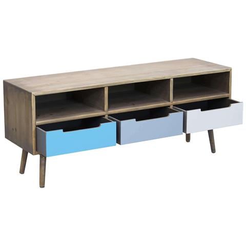 Mobile Porta Tv In Legno Con 3 Ripiani E 3 Cassetti Colorati Breda - Foto 2