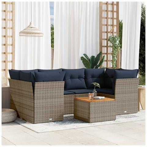 Set Divani Da Giardino 7 Pz Con Cuscini Grigio In Polyrattan - Foto 1