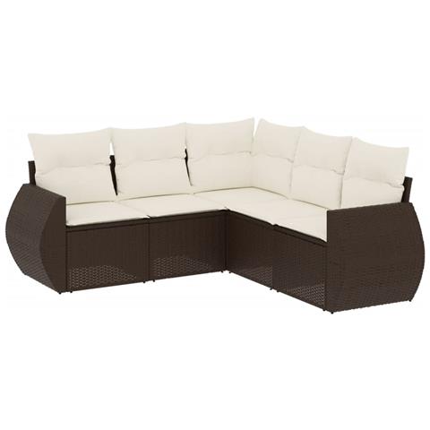 Set Divano Da Giardino 5 Pz Con Cuscini Marrone In Polyrattan - Foto 2