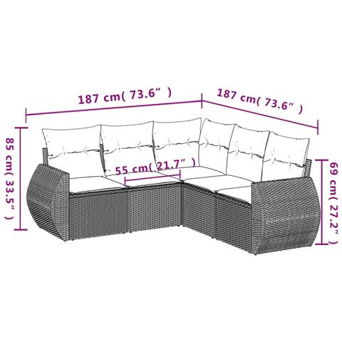 Set Divano Da Giardino 5 Pz Con Cuscini Marrone In Polyrattan - Foto 3