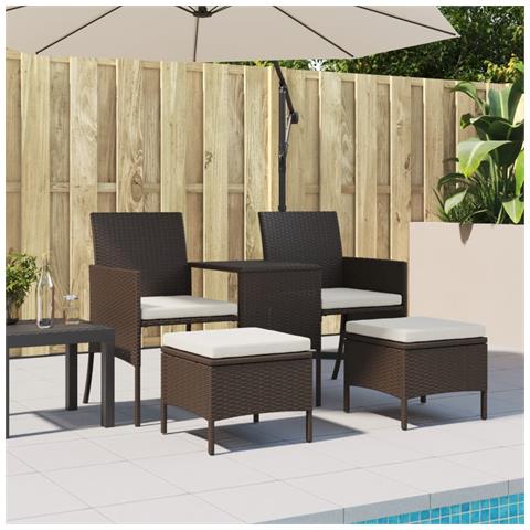 Divano Da Giardino A 2 Posti Tavolino E Pouf Polyrattan Marrone - Foto 2