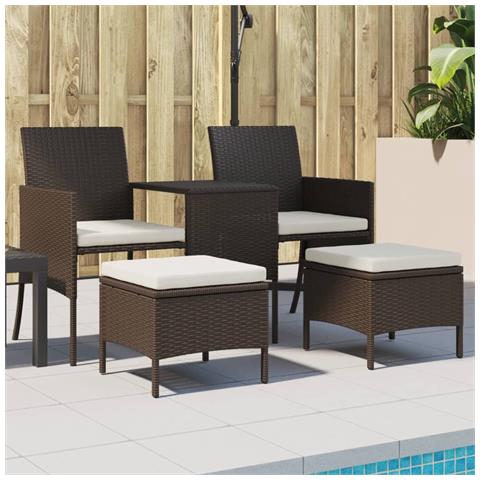 Divano Da Giardino A 2 Posti Tavolino E Pouf Polyrattan Marrone - Foto 8