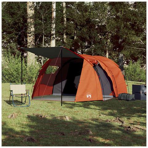Tenda da Campeggio a Tunnel per 4 Persone Grigio e Arancione - Foto 2