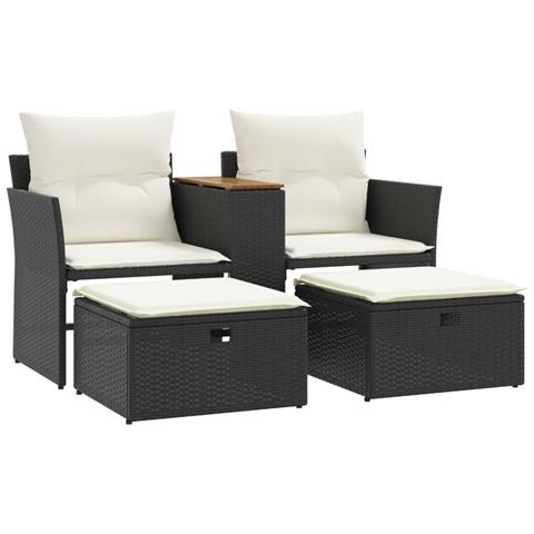 Divano da Giardino 2 Posti con Sgabelli Nero in Polyrattan - Foto 1