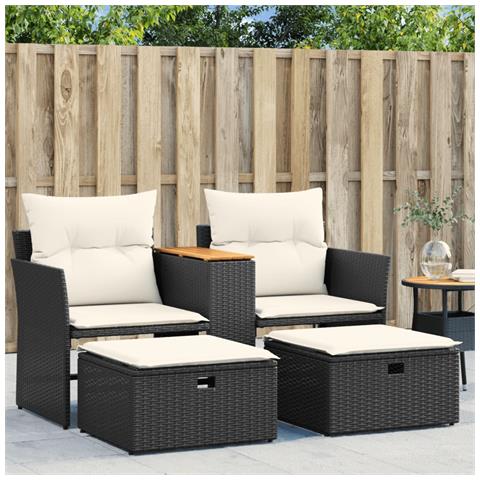 Divano da Giardino 2 Posti con Sgabelli Nero in Polyrattan - Foto 2