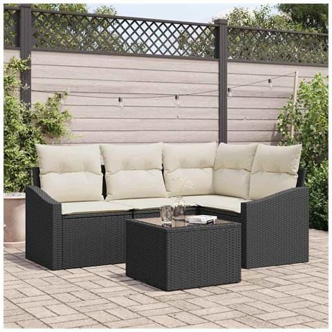 Set da pranzo da giardino a 4 pezzi con cuscini in polyrattan marrone - Foto 2