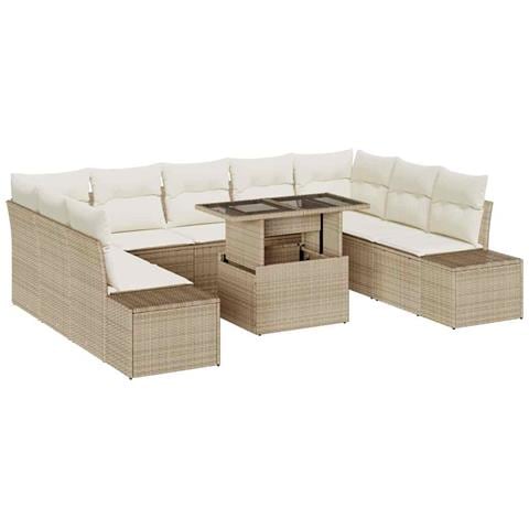 Set di divani da giardino a 10 pezzi con cuscini beige in rattan sintetico - Foto 1