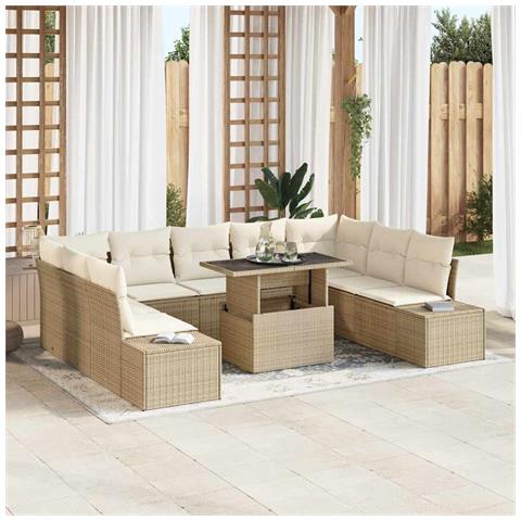 Set di divani da giardino a 10 pezzi con cuscini beige in rattan sintetico - Foto 2