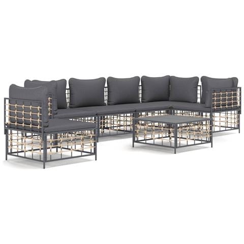 Set Divani da Giardino 7 pz con Cuscini Antracite in Polyrattan - Foto 1