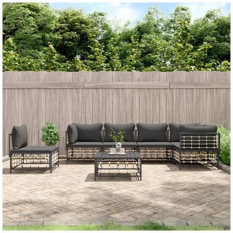 Set Divani da Giardino 7 pz con Cuscini Antracite in Polyrattan - Foto 2