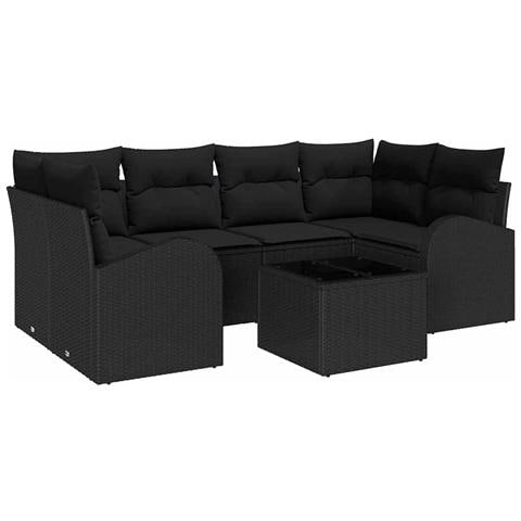 Set Divano da Giardino 7 Pezzi con Cuscini Nero Polyrattan - Foto 1