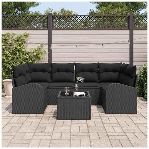 Set Divano da Giardino 7 Pezzi con Cuscini Nero Polyrattan - Foto 2