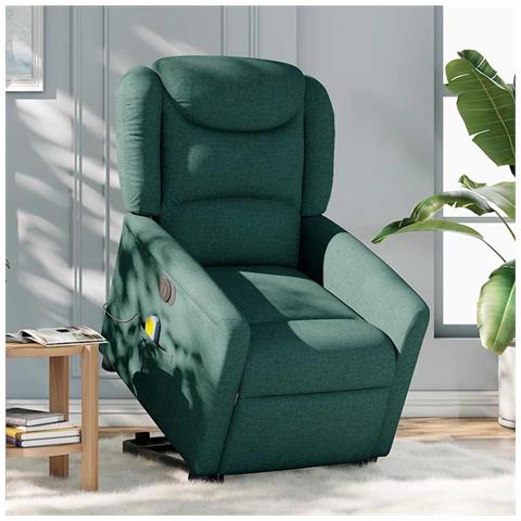 Poltrona Alzapersona Massaggiante Elettrica Verde Scuro Tessuto - Foto 2