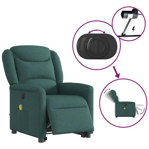 Poltrona Alzapersona Massaggiante Elettrica Verde Scuro Tessuto - Foto 9