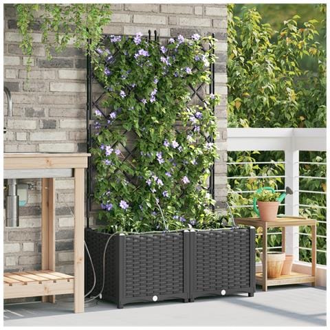 Fioriere da Giardino con Sistema di Irrigazione 2 pz Nero - Foto 2