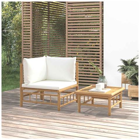 Set Salotto da Giardino 2pz con Cuscini Bianco Crema in Bambù - Foto 2